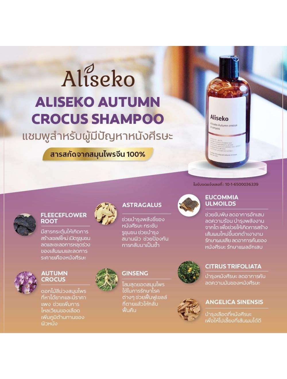 Aliseko ยาสระผม แก้ปัญหารังแค คันหนังศีรษะ 250 มล.