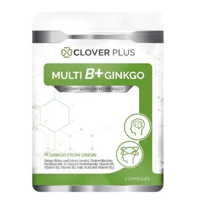 Clover Plus Multi B Plus Ginkgo วิตามินบีรวมและสารสกัดจากใบแปะก๊วยช่วยบำรุงสมอง ช่วยลดอาการปวดไมเกรน (7แคปซูล)