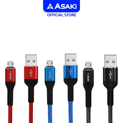 Asaki Charging Cable สายชาร์จและซิงค์ข้อมูล จ่ายไฟสูงสุด 2.4 A. รองรับ Android หัวแจ็ค Micro USB ยาว 1 ม. รุ่น A-2028