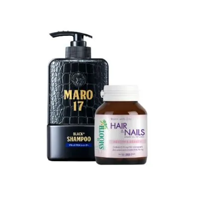 Maro x Smooth Life Lady Hair Recovery Set - เซตฟื้นฟูเส้นผม Maro 17 Black Plus Shampoo 350 ml. แชมพูแก้ผมหงอก Smooth Life Biotin & Zinc 90 เม็ด อาหารเสริมบำรุงเส้นผม และเล็บ