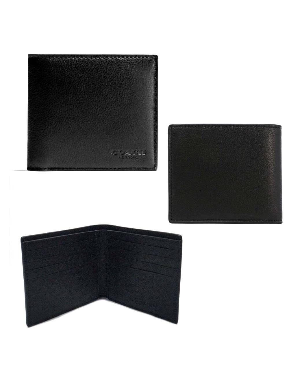 COACH F75084 DOUBLE BILLFOLD WALLET IN CALF LEATHER BLK