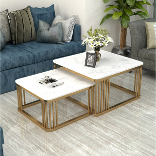 [Pre-Order] Home Studio Square Coffee Table Set ชุดโต๊ะกลางหินอ่อนสี่เหลี่ยมสี่เหลี่ยมจัตุรัส ขาว