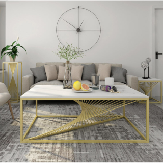 [Pre-Order] Home Studio Twist Coffee Table โต๊ะห้องรับแขกท็อปหินอ่อนโครงขาดีไซน์เอกลักษณ์ ขาว