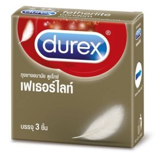 DUREX FETHERLITE 52.5mm. 3 ชิ้น ถุงยางอนามัยผิวเรียบแบบบาง ขนาดมาตรฐาน 52.5 มม.