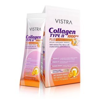 Vistra Collagen Type II 1000mg Plus Turmeric (10g x 10 ซอง) วิสทร้า คอลลาเจน ไทพ์ทู 1000 มก.พลัส สารสกัดจากขมิ้นชัน