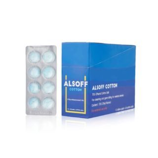 ALSOFF Alcohol Cotton Ball สำลีชุบแอลกอฮอล์ กล่องน้ำเงิน 96 ก้อน (1 กล่อง = 12 แผง)