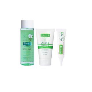 Smooth E ACNE SOLUTION SET บำรุงผิวครบจบในเซ็ตเดียว คลีนซิ่งเจล+โทนเนอร์+เจลแต้มสิว สำหรับผู้มีปัญหาสิว ผิวบอบบางแพ้ง่าย สมูทอี