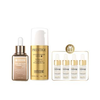 Smooth E Perfect Skin Set Prestige Advance Repair Serum 50ml. + Smooth E Dark Spot Clear Vitamin C Plus Serum 30ml. ฟรี! Smooth E 24K Gold Hydroboost Serum 4 ml. จำนวน 4 ชิ้น