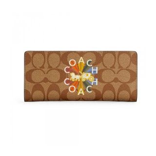 กระเป๋าใส่บัตร COACH C7305 SLIM WALLET IN SIGNATURE CANVAS WITH COACH RADIAL RAINBOW (IME7V)