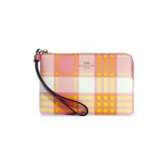 กระเป๋าคล้องมือ COACH C8683 CORNER ZIP WRISTLET WITH GARDEN PLAID PRINT (IMTVT)