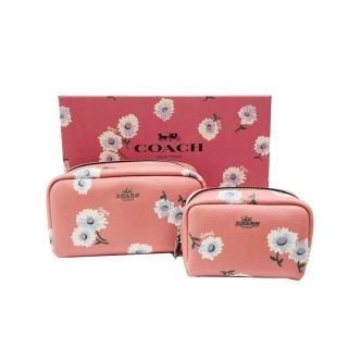 กระเป๋าเครื่องสำอางค์ COACH C3062 BOXED SMALL AND MINI BOXY COSMETIC CASE SET WITH DAISY PRINT (SVSEQ)