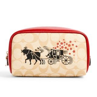 กระเป๋าเครื่องสำอางค์ COACH C2257 LUNAR NEW YEAR SMALL BOXY COSMETIC CASE IN SIGNATURE CANVAS WITH OX AND CARRIAGE (IMOT4)