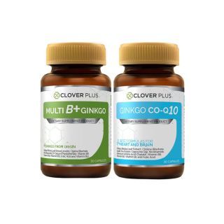 Clover Plus Multi B Plus Ginkgo วิตามินบีรวม บำรุงสมอง (30แคปซูล) + Ginkgo CoQ10 โคคิวเท็น บำรุงหัวใจ (30แคปซูล)