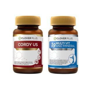 Clover Plus Cordy US ถั่งเช่า + Clover plus 19 multivit and mineral วิตามินรวมและแร่ธาตุกว่า19 ชนิด