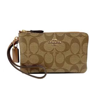 กระเป๋าคล้องมือ COACH 87591 DOUBLE CORNER ZIP WRISTLET IN SIGNATURE CANVAS IMS5U