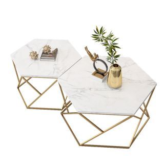 [Pre-Order] Home Studio Hexagon Coffee Table Set โต๊ะกลางลายหินอ่อนหกเหลี่ยม ชุด 2 ตัว