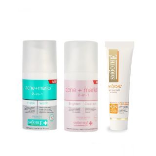 Smooth E Acne Sun Protection Set - เซ็ตบำรุงผิวหน้า ปกป้องผิวจากแสงแดด สีเบจ SPF 50+ PA+++ พร้อมโฟมล้างหน้า 2in1 สครับ+มาสก์ สมูทอี แอคเน่