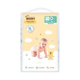 Moby Diaper Pants ผ้าอ้อมสำเร็จรูป ชนิดกางเกง(คละลาย) สัมผัสนุ่ม ซึมซับได้ยาวนาน แห้งสบายทั้งวัน พิเศษมีแถบวัดความชื้น