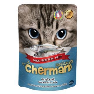 Cherman รสทูน่านเยลลี่ แบบเพ้าช์ อาหารเปียกสำหรับแมวอายุ 1 ปีขึ้นไป Greatestpetshop ขนาด 85 กรัม X 24 ซอง