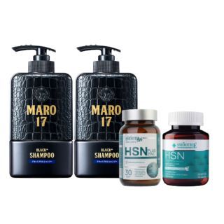 Maro x Smooth Life Couple Hair Recovery Set - เซตฟื้นฟูเส้นผม Maro 17 Black Plus Shampoo 350 ml. แชมพูแก้ผมหงอก + HSN อาหารเสริม ผมไม่ร่วง ผิวสดใส เล็บแข็งแรง