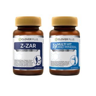 Clover plus Z-ZAR + Clover Plus 19 multivit and mineral วิตามินรวมและแร่ธาตุกว่า19 ชนิด (อาหารเสริม) จับคู่