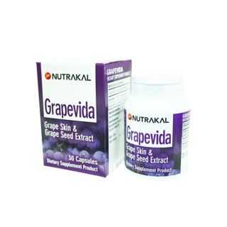 Nutrakal Grapevida 30 capsules: Wine Extract สารสกัดจากไวน์แดงฝรั่งเศส ประกอบด้วยสารสาคัญ Resveratrol