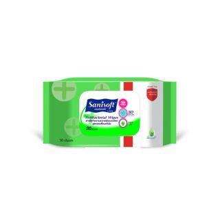 Sanisoft Antibacterial Wipes แซนนิซอฟท์ ผ้าเช็ดทำความสะอาดผิว สูตรแอนตี้แบคทีเรีย 30แผ่น/ห่อ