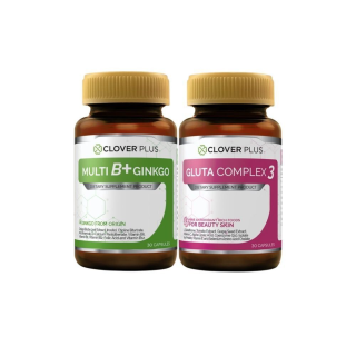 Clover Plus Multi B Plus Ginkgo วิตามินบีรวมและสารสกัดจากใบแปะก๊วย + Gluta Complex 3 ดูแลผิวให้กระจ่างใส