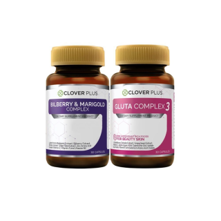 Clover Plus Bilbrry and Marigold Complex ช่วยบำรุงสายตา + Gluta Complex 3 ฟื้นฟูผิวให้ดูกระจ่างใส ขาวใสสุขภาพดี