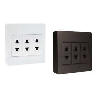 HACO เต้ารับ 2 ขา 3 ช่อง พร้อมหน้ากาก Triple 2 Pin Euro-American Socket 16A 250V รุ่น M3N-R30